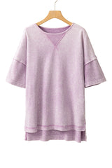 Orchid Petal Mineral Wash Exposed Seam Drop Shoulder Oversized Tee