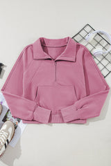 Parchment Zip Up Stand Collar Ribbed Thumbhole Sleeve Sweatshirt