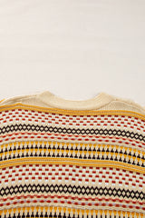 Khaki Geometric Pattern Button Front V Neck Cropped Cardigan