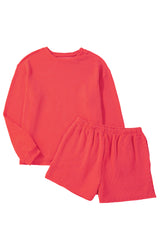 Carbon Grey Corded Long Sleeve Top and High Waist Shorts Set