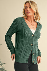 Dark Khaki Hollow Knit Drop Shoulder Cardigan