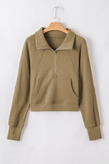 Parchment Zip Up Stand Collar Ribbed Thumbhole Sleeve Sweatshirt