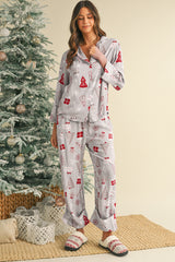 White Christmas Deer Printed Shirt and Pants Pajama Set