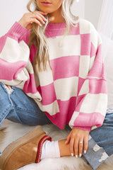 Green Checkered Bishop Sleeve Pullover Sweater