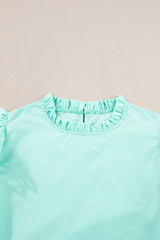 Mint Green Layered Ric Rac Cap Sleeve Filled Neck Blouse