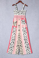 Red Leopard Color Block Mix Print Straps Jumpsuit