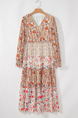 Khaki Plus Size Frill Tiered High Waist Floral Dress