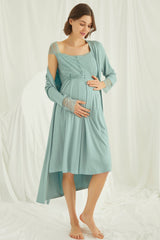 Shopymommy 18467 Lace Maternity & Nursing Nightgown With Robe Set