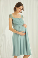 Shopymommy 18467 Lace Maternity & Nursing Nightgown With Robe Set