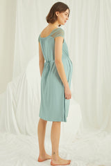 Shopymommy 18467 Lace Maternity & Nursing Nightgown With Robe Set