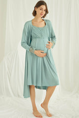 Shopymommy 18467 Lace Maternity & Nursing Nightgown With Robe Set