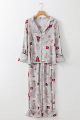 White Christmas Deer Printed Shirt and Pants Pajama Set