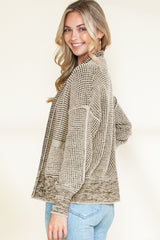 Gray Chunky Knit Pockets Drop Sleeve Cardigan