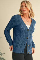 Dark Khaki Hollow Knit Drop Shoulder Cardigan