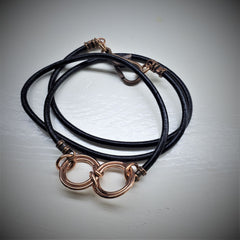 Copper Double Infinity Gender Neutral Leather Wrap Bracelet