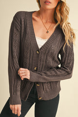 Dark Khaki Hollow Knit Drop Shoulder Cardigan