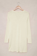 White Solid Button Up V Neck Long Cover Up