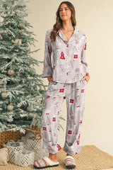 White Christmas Deer Printed Shirt and Pants Pajama Set