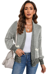Gray Chunky Knit Pockets Drop Sleeve Cardigan
