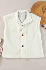 Beige Sherpa Cap Sleeve Stand Collar Vest Coat