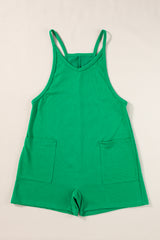 Bright Green Spaghetti Straps V Neck Pocketed Romper