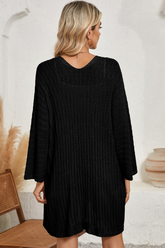 Black Hollow-out Bracelet Sleeve Knit Cardigan