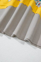 Medium Grey Floral Star Patched 3/4 Sleeve Plus Size Top