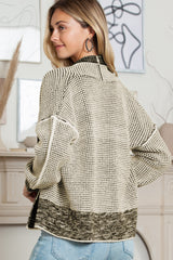 Apricot Gingham Contrast Trim Open Front Cardigan