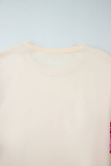 Rose Red Leopard Patchwork Sleeve Split Plus Sweatshirt