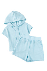 White Textured Cropped Hoodie and Pocketed Shorts Set