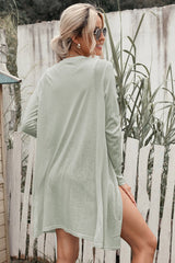 White Solid Button Up V Neck Long Cover Up