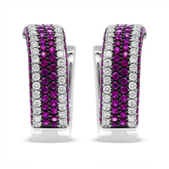 18K White Gold 1 7/8 Cttw Diamond and 1mm Round Red Ruby Open Swish Ho