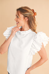 Bright Pink Solid Scalloped Ruffle Sleeve Blouse