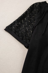 Blackish Green Seamed Detail Contrast Lace Raglan Sleeve Tee