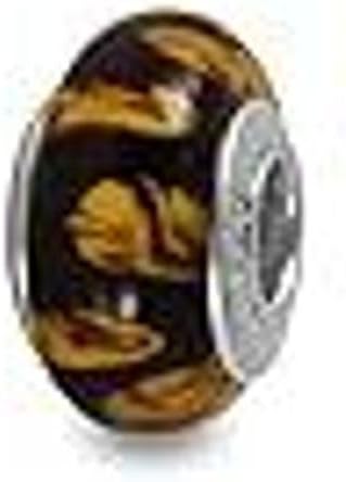 Galaxy Gold GG Genuine Murano Glass Charm Fit Pandora Charm Bracelets,925 Sterling Silver Colored Swirl Rainbow Yellow Fire Charm Original Glass Bead for Bracelet and Necklace