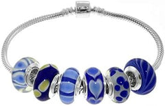 Galaxy Gold GG Genuine Murano Glass Charm Fit Pandora Charm Bracelets,925 Sterling Silver Colored Swirl Rainbow Blue Hearts Charm Original Glass Bead for Bracelet and Necklace