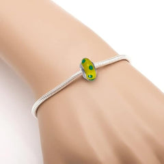 Galaxy Gold GG Genuine Murano Glass Charm Fit Pandora Charm Bracelets,925 Sterling Silver Colored Swirl Rainbow Green Dots Nature Theme Frog Charm Original Glass Bead for Bracelet and Necklace