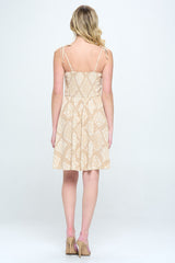 Paisley printed spagetti strap tie shoulder smocked back A-line dress