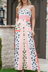 Red Leopard Color Block Mix Print Straps Jumpsuit