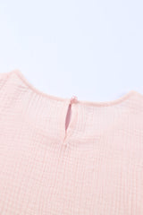 Pink Textured Tiered Ruffle Casual Short Sleeve Top
