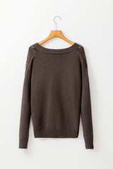 Dark Khaki Hollow Knit Drop Shoulder Cardigan