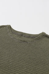 Khaki Plain Waffle Knit Drop Sleeve Side Slits Oversized Top
