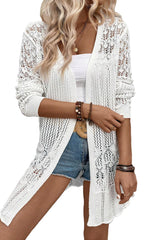 White Hollow Out Crochet Open Front Cardigan