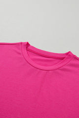 Red Solid Color Basic Crew Neck Plain Tee