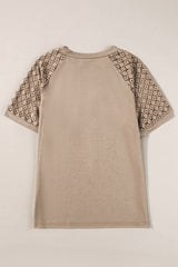 Blackish Green Seamed Detail Contrast Lace Raglan Sleeve Tee