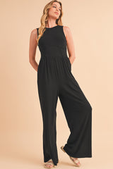 Blackish Green Sleeveless High Waist Wide Leg Jumpsuit