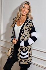 Black Stripe Sleeve Leopard Print Cardigan