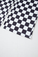 Black Checkered Print High Waist Wide Leg Pants