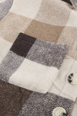 Grey Plaid Color Block Pockets Buttoned Shacket