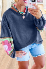 DUNE Flower Patchwork Exposed Seam Raglan Sleeve Top